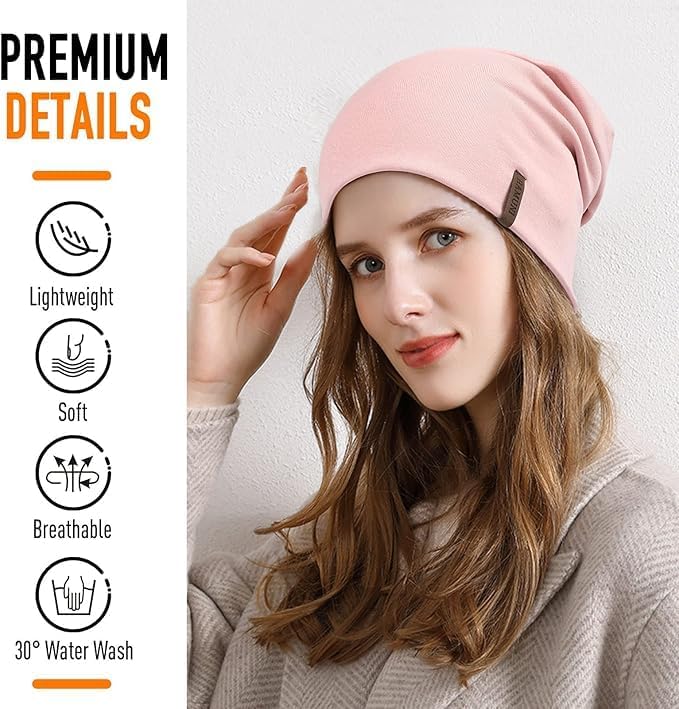 HAMUNI Slouchy Beanie for Women Cotton Beanies Hats Men Lightweight Soft Chemo Headwear Warm Skull Cap for All Seasons - Image 2